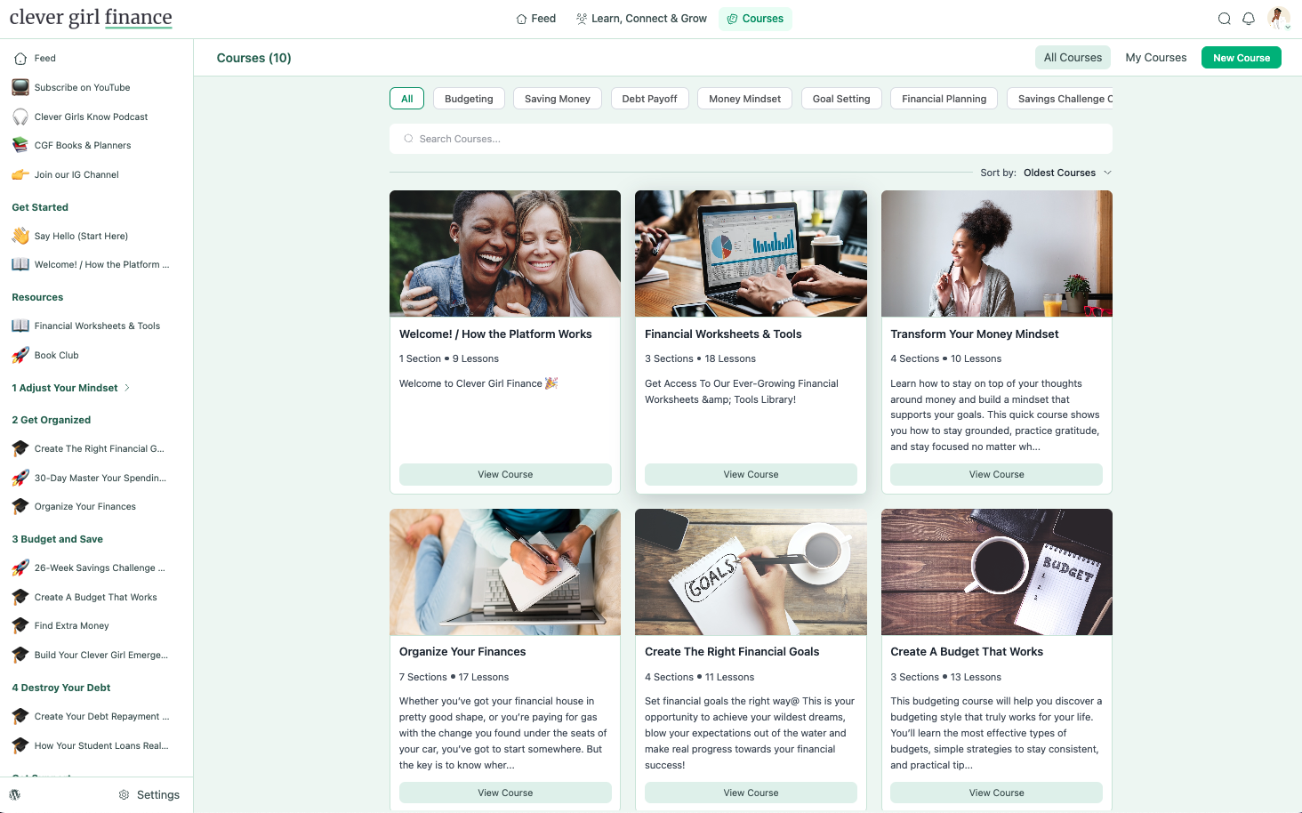 Clever Girl Finance member dashboard